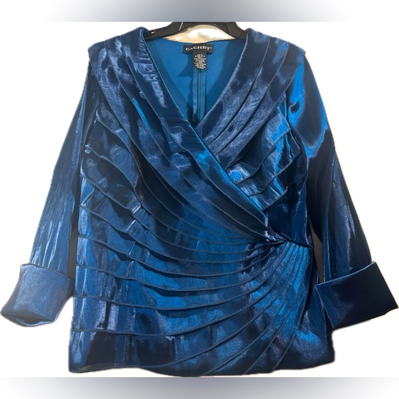 Cachet faux wrap front layered cocktail blouse - iridescent- women’s 12 - Picture 1 of 4